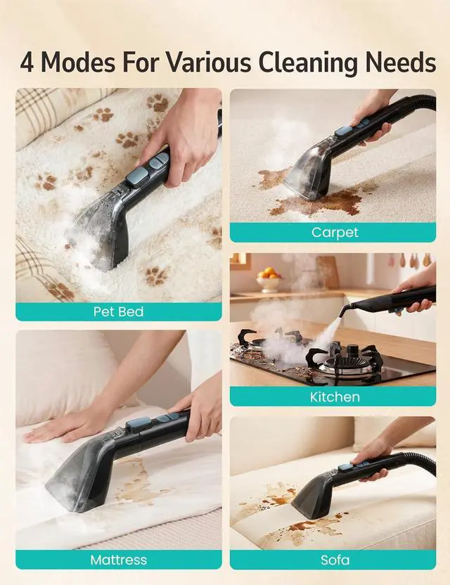 Alt view image 3 of 7 - Aspiron Carpet Cleaner,Fast Heating Steamer,Carpet Cleaner Machine for Home,Hot/Cold Water & Steam Wash,Spot Cleaner,20Kpa Powerful Suction,300ML Solution,for Carpet,Upholstery,Sofa,Pet Stain,Car