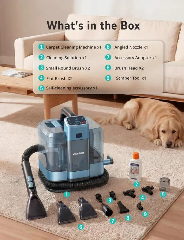 Alt view image 7 of 7 - Aspiron Carpet Cleaner,Fast Heating Steamer,Carpet Cleaner Machine for Home,Hot/Cold Water & Steam Wash,Spot Cleaner,20Kpa Powerful Suction,300ML Solution,for Carpet,Upholstery,Sofa,Pet Stain,Car