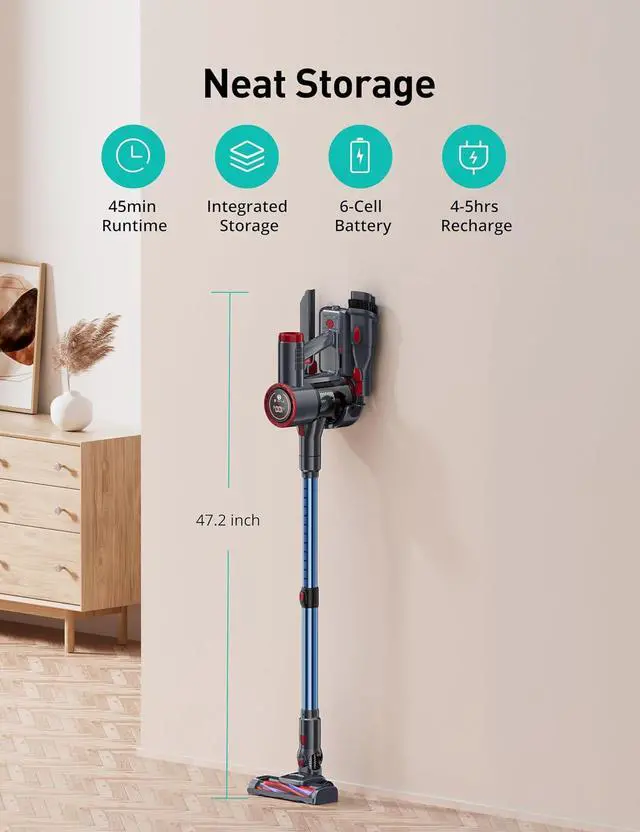 Alt view image 3 of 7 - Aspiron Cordless Stick Vacuum Cleaner,550W/55KPA Stick Vacuum for Home, LED Touch Display Screen, 2 Charging Ways,2 HEPA Filter, LED Headlight,Handheld Vacuum for Hard Floor, Carpets, Sofa, Car