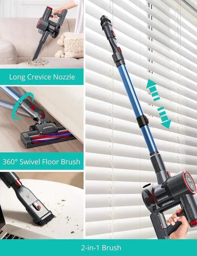 Alt view image 4 of 7 - Aspiron Cordless Stick Vacuum Cleaner,550W/55KPA Stick Vacuum for Home, LED Touch Display Screen, 2 Charging Ways,2 HEPA Filter, LED Headlight,Handheld Vacuum for Hard Floor, Carpets, Sofa, Car