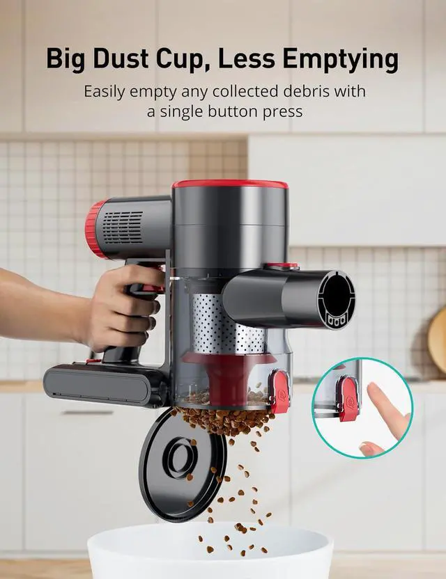 Alt view image 6 of 7 - Aspiron Cordless Stick Vacuum Cleaner,550W/55KPA Stick Vacuum for Home, LED Touch Display Screen, 2 Charging Ways,2 HEPA Filter, LED Headlight,Handheld Vacuum for Hard Floor, Carpets, Sofa, Car