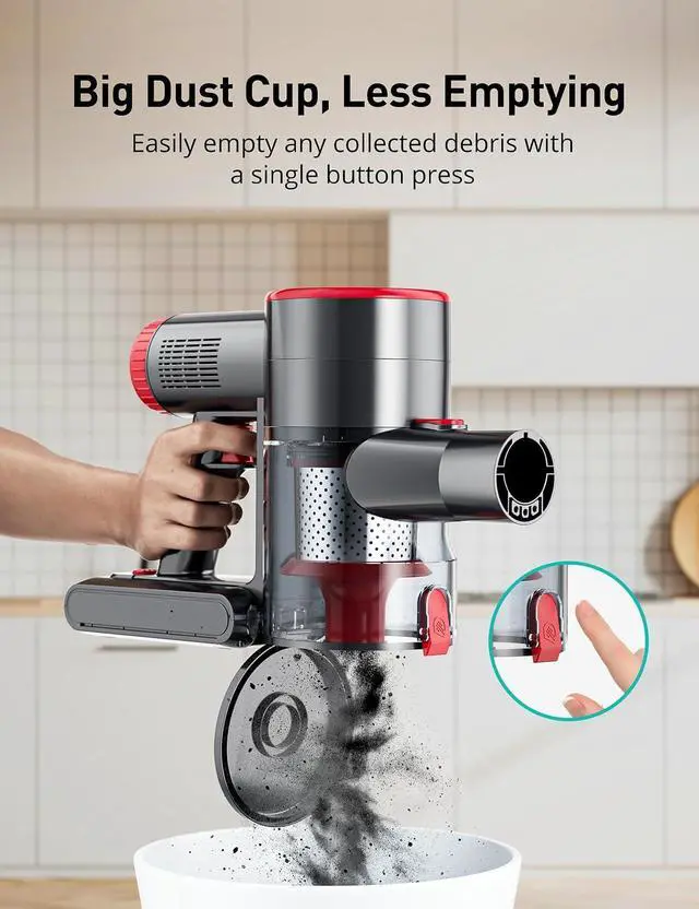 Alt view image 4 of 6 - Aspiron Cordless Vacuum Cleaner,550W/55KPA Stick Vacuum Cleaner for Home, LED Touch Display Screen, 2 Charging Ways,Anti-Tangle Design,2 HEPA Filters, LED Headlight,for Hard Floors,Carpets,Sofa,Car
