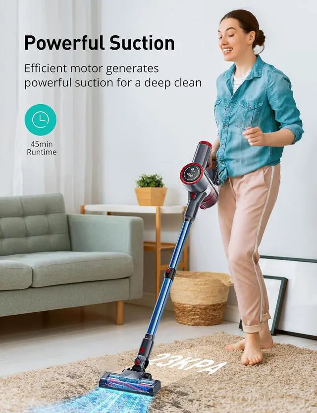 Alt view image 5 of 6 - Aspiron Cordless Vacuum Cleaner,550W/55KPA Stick Vacuum Cleaner for Home, LED Touch Display Screen, 2 Charging Ways,Anti-Tangle Design,2 HEPA Filters, LED Headlight,for Hard Floors,Carpets,Sofa,Car