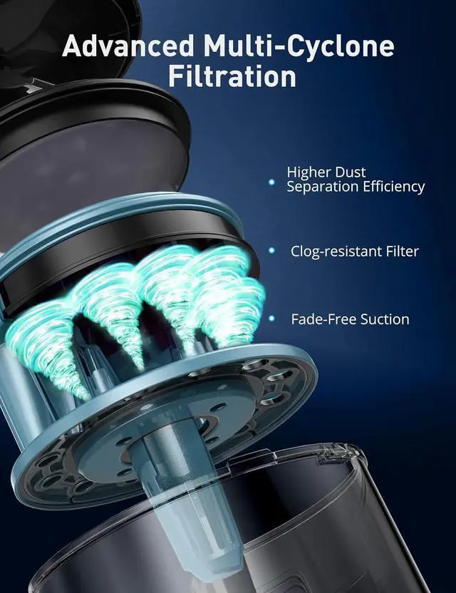 Alt view image 4 of 7 - Aspiron 1700W Canister Vacuum Cleaner, 45Kpa Bagless Vacuum Cleaner | Multi-Cyclonic Filtration, 2 Anti-Allergen HEPA Filters, 3.5QT Dust Cup, No Hair Tangles for Pet Hair, Hard Floor, Frost