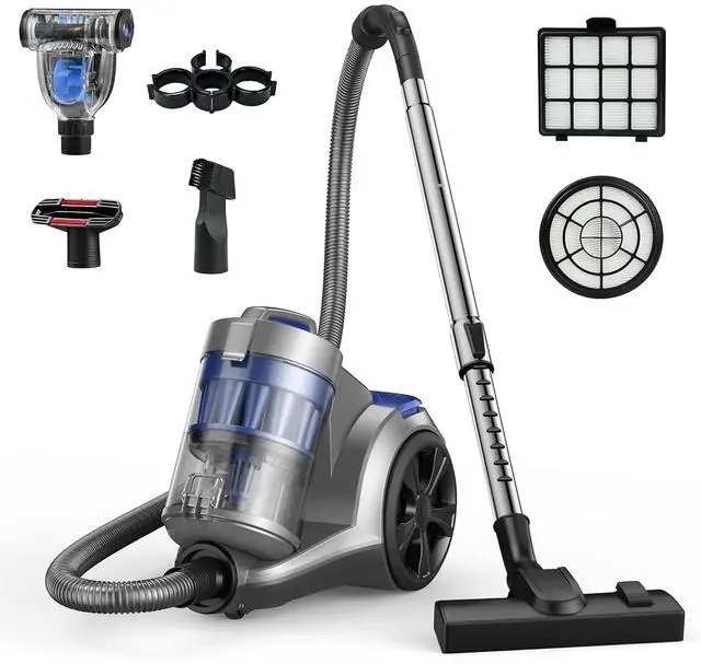 Main image of Aspiron 1700W Canister Vacuum Cleaner, 45Kpa Bagless Vacuum Cleaner, Multi-Cyclonic Filtration, 2 Anti-Allergen HEPA Filters, 3.5QT Dust Cup, 4 Tools, No Hair Tangles for Hard Floor, Pet Hair, Navy