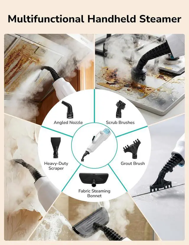 Alt view image 5 of 7 - Aspiron Steam Mop, 10-in-1 Steam Mop and Handheld Steamer, 15s Heat-Up, Self-Rotating Scrub Pads, 2 Steam Modes with Spray,500ML Removable Tank,LED Light,Floor Steamer for Hardwood,Tile, Carpet,Car