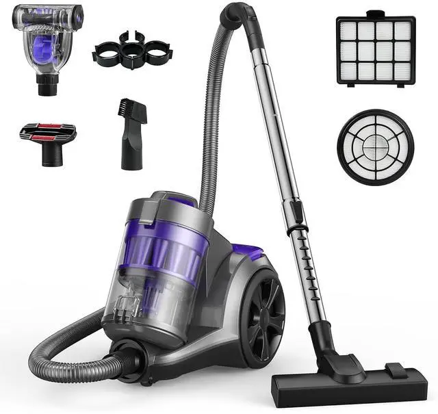 Main image of Aspiron 1700W Canister Vacuum Cleaner, 45Kpa Bagless Vacuum Cleaner, Multi-Cyclonic Filtration, 2 Anti-Allergen HEPA Filters, 3.5QT Dust Cup, 4 Tools, Corded Vacuum for Hard Floor, Pet Hair, Violet