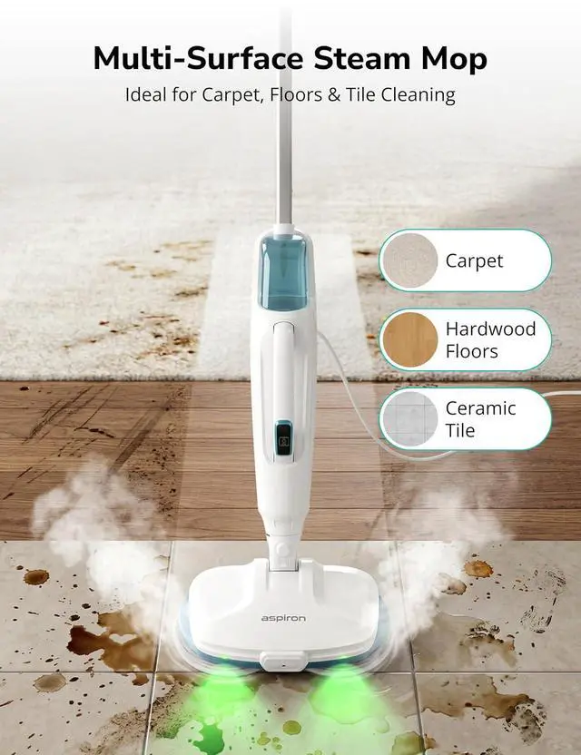 Alt view image 7 of 7 - Aspiron Steam Mop, 10-in-1 Steam Mop and Handheld Steamer, 15s Heat-Up, Self-Rotating Scrub Pads, 2 Steam Modes with Spray,500ML Removable Tank,LED Light,Floor Steamer for Hardwood,Tile, Carpet,Car