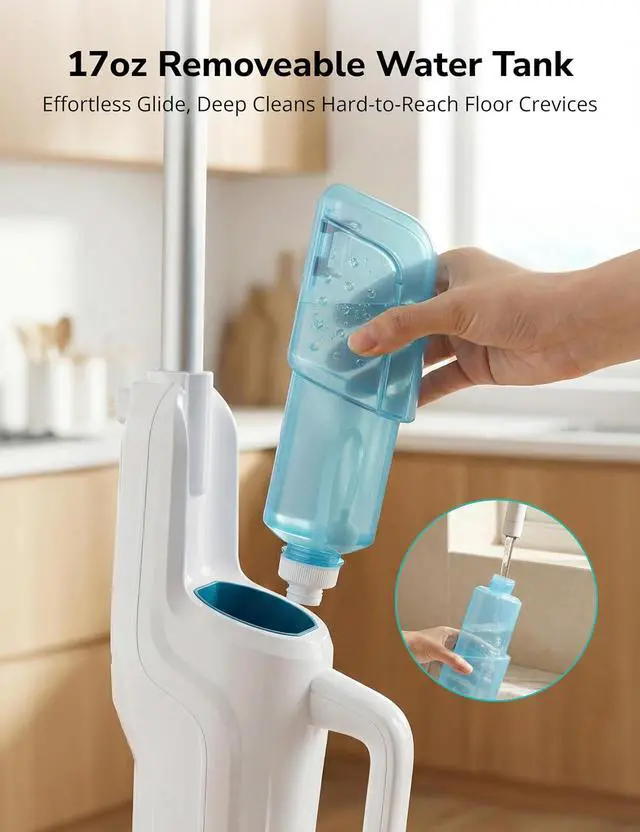 Alt view image 6 of 7 - Aspiron Steam Mop, 10-in-1 Steam Mop and Handheld Steamer, 15s Heat-Up, Self-Rotating Scrub Pads, 2 Steam Modes with Spray,500ML Removable Tank,LED Light,Floor Steamer for Hardwood,Tile, Carpet,Car