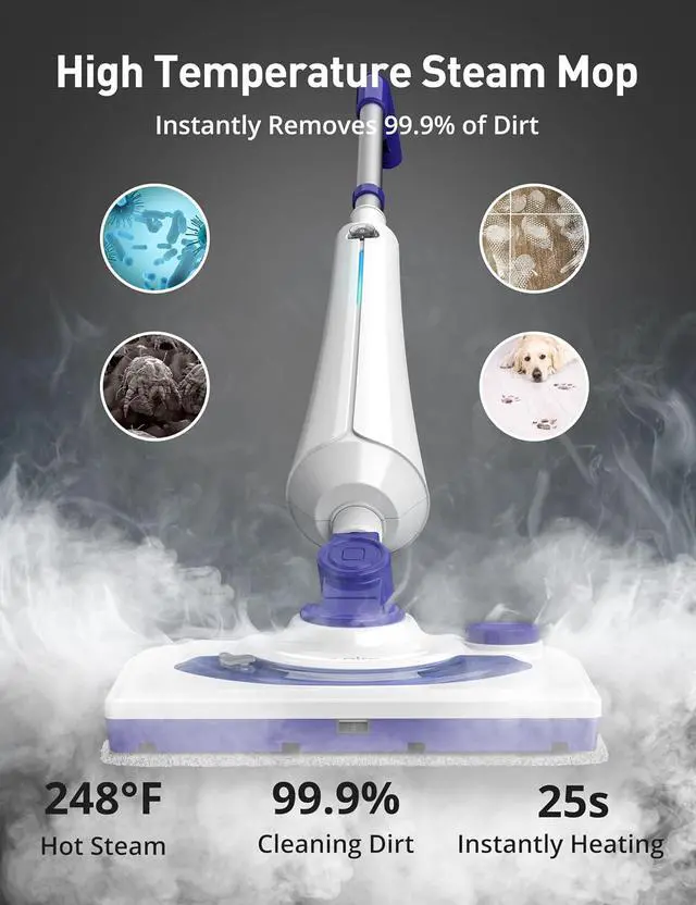 Alt view image 2 of 7 - Aspiron Professional Steam Mop Cleaner, 1300W Floor Steamer | Detergent Chamber, 25S Heat Up