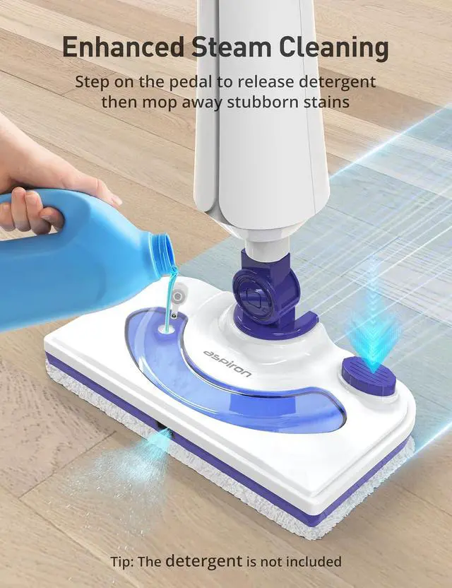 Alt view image 4 of 7 - Aspiron Professional Steam Mop Cleaner, 1300W Floor Steamer | Detergent Chamber, 25S Heat Up