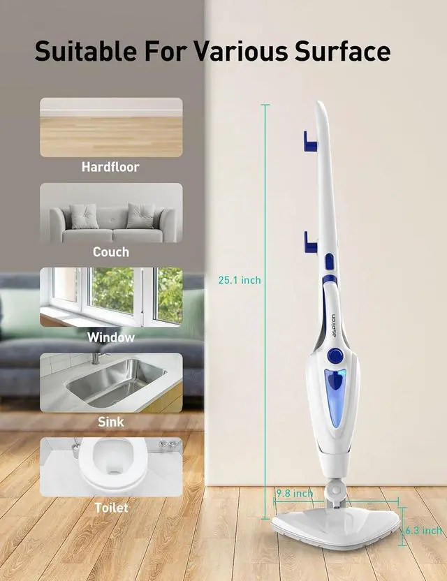 Alt view image 6 of 7 - Aspiron 12-in-1 Steam Mop, 1500W Detachable Handheld Steam Cleaner | Fast 15s Heat-Up, 2 Dirt Grip Pads, Removes 99.99% Stubborn Stains for Hardwood Floors, Windows, Tiles, Furniture, Aquamarine