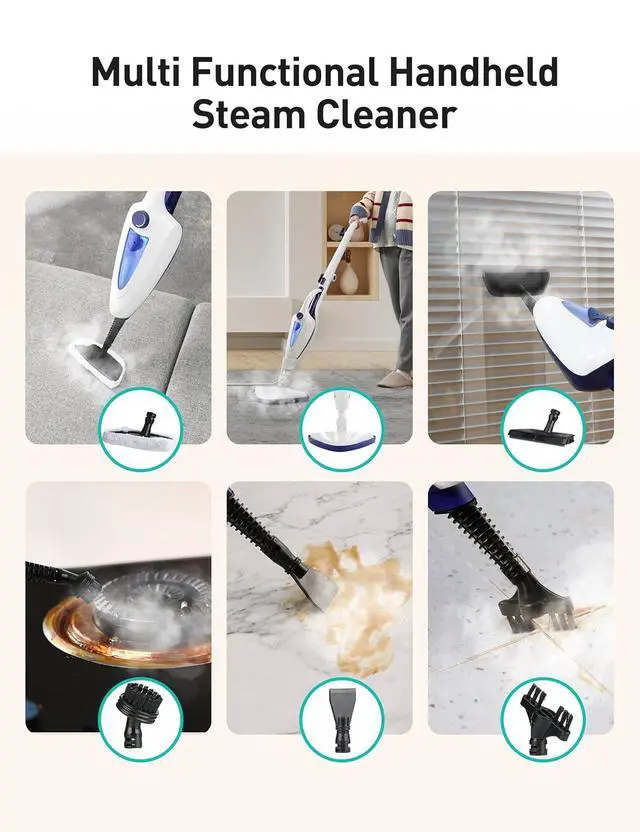 Alt view image 5 of 7 - Aspiron 12-in-1 Steam Mop, 1500W Detachable Handheld Steam Cleaner | Fast 15s Heat-Up, 2 Dirt Grip Pads, Removes 99.99% Stubborn Stains for Hardwood Floors, Windows, Tiles, Furniture, Aquamarine
