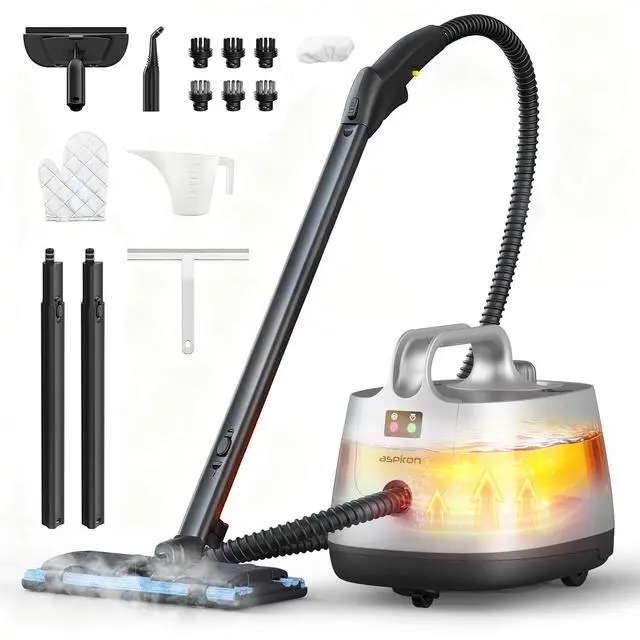 Main image of Steam Cleaner, 293°F 58 PSI Powerful Multipurpose Handheld Steam Mop for Home Use, 21 Attachments, 50Oz Capacity, Heavy Duty Steamer for Carpets, Floors, Cars, Tiles, Crack Cleaning, Titanium