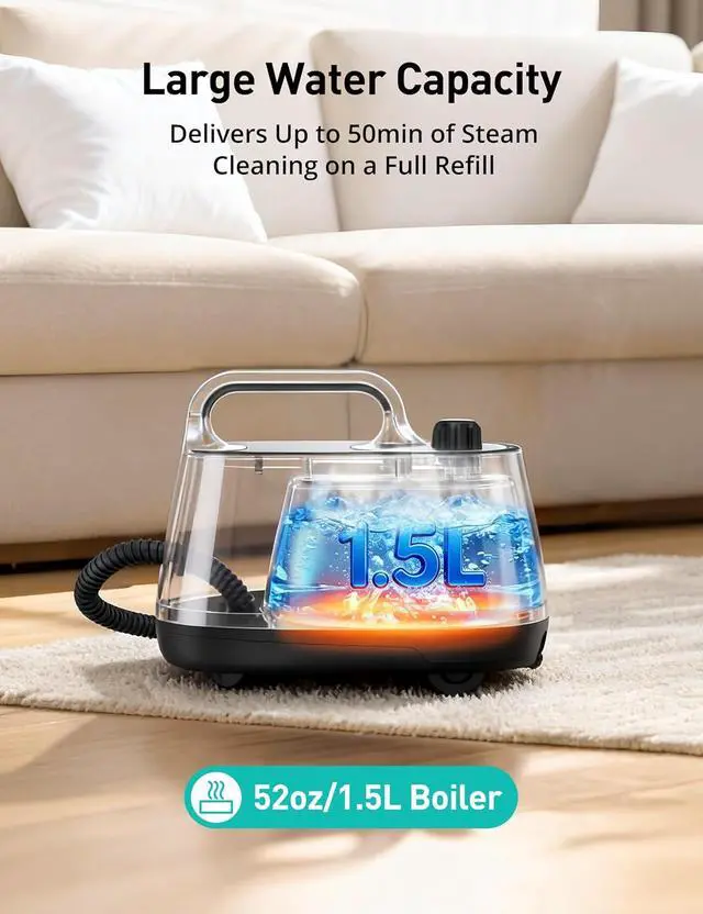 Alt view image 2 of 7 - Steam Cleaner, 293°F 58 PSI Powerful Multipurpose Handheld Steam Mop for Home Use, 21 Attachments, 50Oz Capacity, Heavy Duty Steamer for Carpets, Floors, Cars, Tiles, Crack Cleaning, Titanium