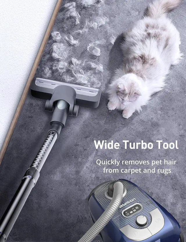 Alt view image 3 of 7 - Aspiron Canister Vacuum, 1600W/40Kpa Canister Bagged Vacuum,4QT Dust Bag, H13 HEPA Filter, 5 Tools, Pet-Friendly,Variable Power Control,for Carpets, Hardwood Floors, Stairs, Pet Hair, Household,Car