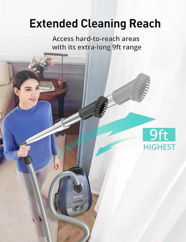 Alt view image 7 of 7 - Aspiron Canister Vacuum, 1600W/40Kpa Canister Bagged Vacuum,4QT Dust Bag, H13 HEPA Filter, 5 Tools, Pet-Friendly,Variable Power Control,for Carpets, Hardwood Floors, Stairs, Pet Hair, Household,Car