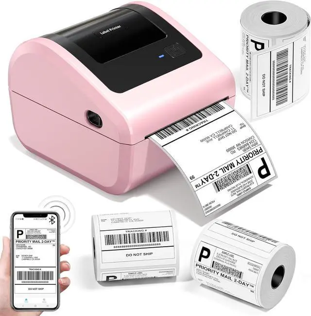 Main image of Bluetooth Shipping Label Printer with 3 Roll Labels | D450BT Pink Thermal Label Printer 4x6 for Small Business, Thermal Printers Come with 750PCS 4x6 Labels (250 Labels/Roll)