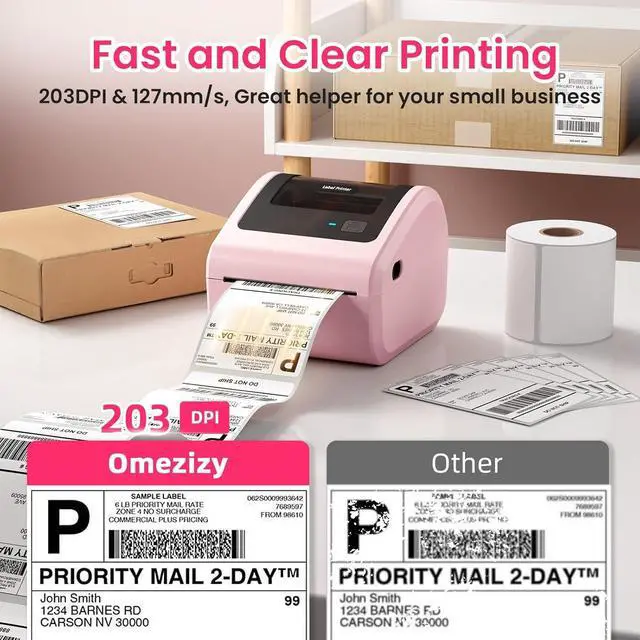 Alt view image 7 of 7 - Bluetooth Shipping Label Printer with 3 Roll Labels | D450BT Pink Thermal Label Printer 4x6 for Small Business, Thermal Printers Come with 750PCS 4x6 Labels (250 Labels/Roll)