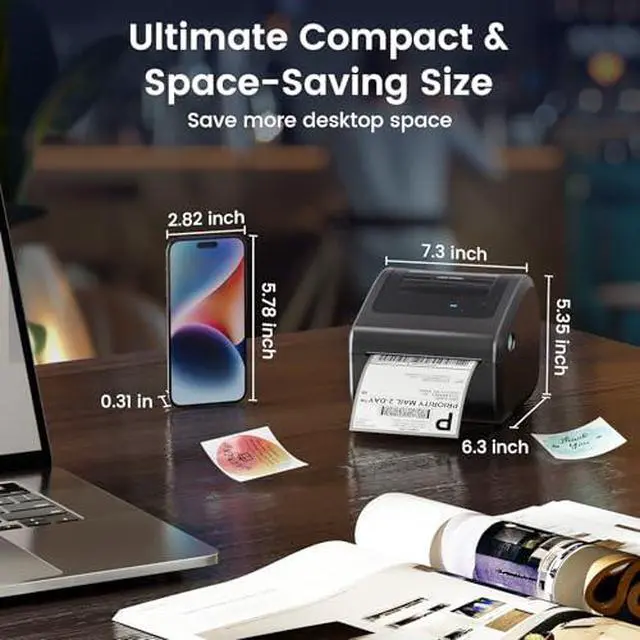 Alt view image 5 of 7 - D450BT Bluetooth Shipping Label Printer and 250Pcs Roll Thermal Labels, Wireless Thermal Label Printer for Small Business