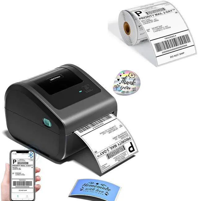Main image of D450BT Bluetooth Shipping Label Printer and 250Pcs Roll Thermal Labels, Wireless Thermal Label Printer for Small Business