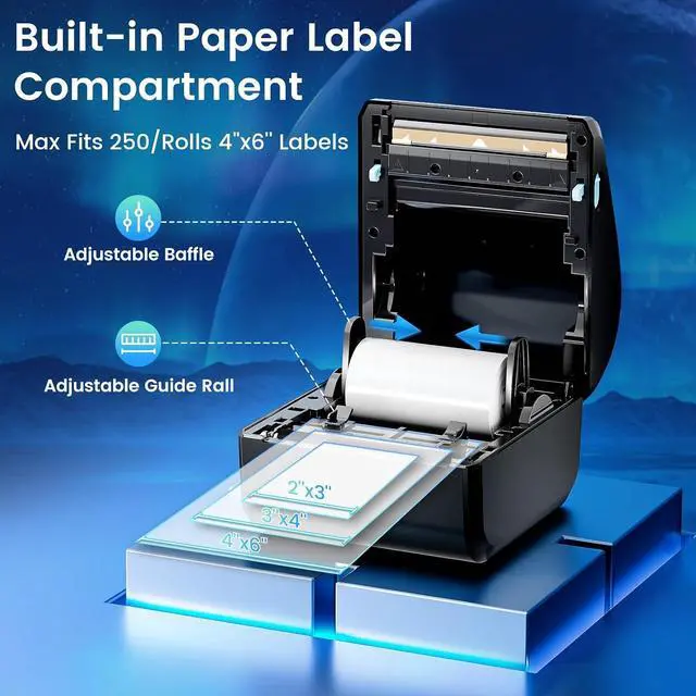 Alt view image 4 of 7 - D450BT Bluetooth Shipping Label Printer and 250Pcs Roll Thermal Labels, Wireless Thermal Label Printer for Small Business