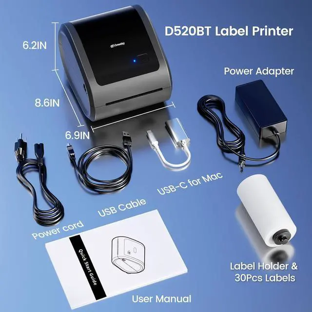 Alt view image 4 of 7 - Bluetooth Shipping Label Printer 4x6 with 500 Sheets 3 Inch Golden Star Holographic Thermal Labels, Thermal Label Printer for Small Business, Thermal Printers with Built-in Label Holder
