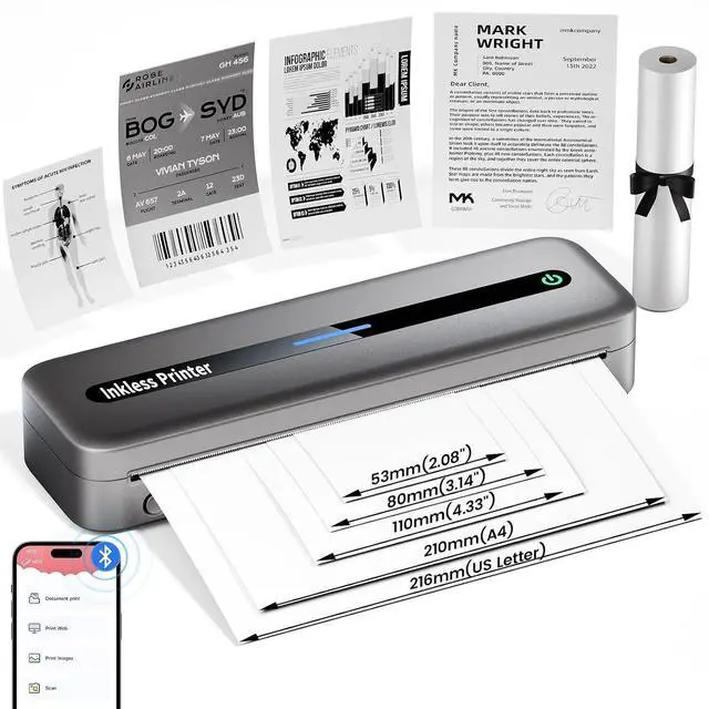 Main image of Portable Printer Wireless for Travel, Wireless Portable Printers, Thermal Printer for Laptop & Phone Compatible with Travel, Business, Support 8.5 x 11 Letter & A4 Thermal Paper