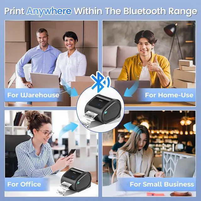 Alt view image 5 of 7 - Bluetooth Shipping Label Printer 4x6 with 500 Sheets 3 Inch Golden Star Holographic Thermal Labels, Thermal Label Printer for Small Business, Thermal Printers with Built-in Label Holder