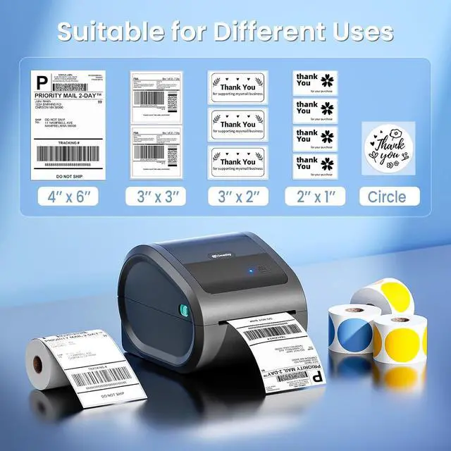 Alt view image 3 of 7 - Bluetooth Shipping Label Printer 4x6 with 500 Sheets 3 Inch Golden Star Holographic Thermal Labels, Thermal Label Printer for Small Business, Thermal Printers with Built-in Label Holder