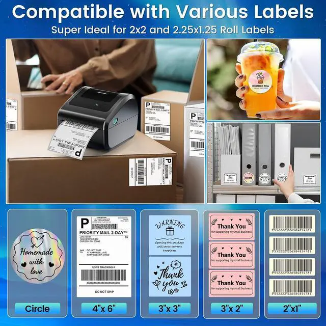 Alt view image 5 of 7 - D450BT Thermal Label Printer for Shipping Packages&2500Pcs 4x6 Thermal Labels,Thermal Printers for Small Business, Compatible with Android, iPhone, macOS, Windows, Tiktok, UPS