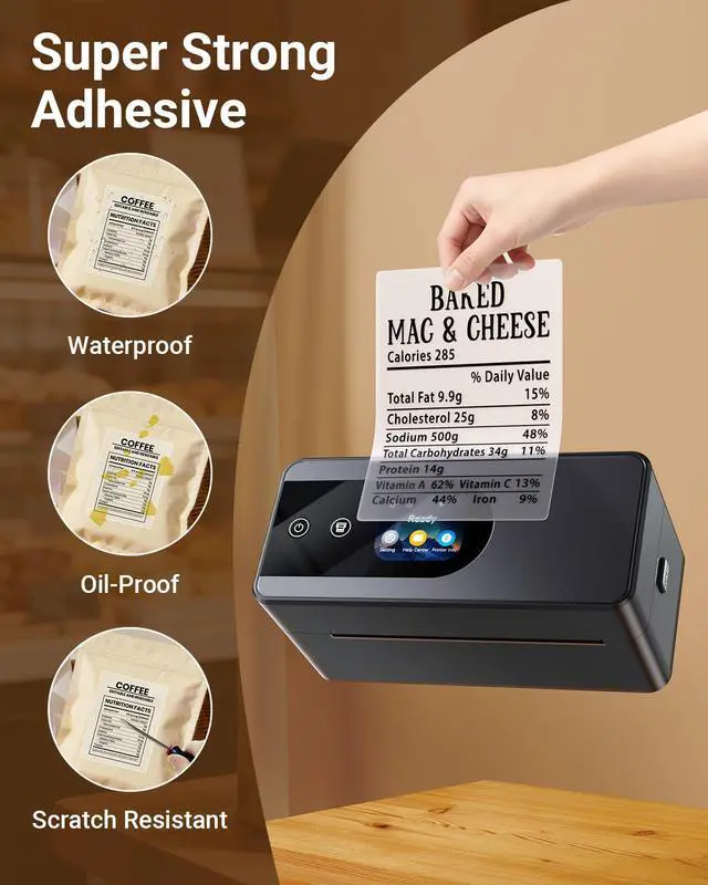 Alt view image 7 of 7 - D450BT Bluetooth Thermal Shipping Label Printer for Small Business&100Pcs Clear Thermal Labels for Small Business DIY Coffee Bean&Bread Ingredients Label