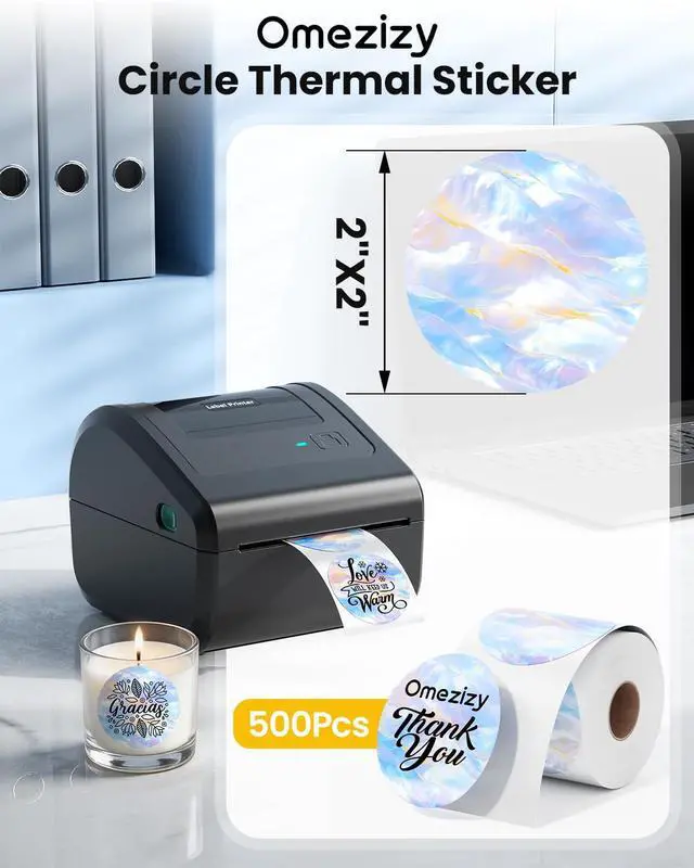 Alt view image 6 of 7 - Shipping Label Printer 4x6 & 500PCS 2'' Round Thermal Sticker Labels, Self-Adhesive Direct Thermal Labels for DIY Logo Design