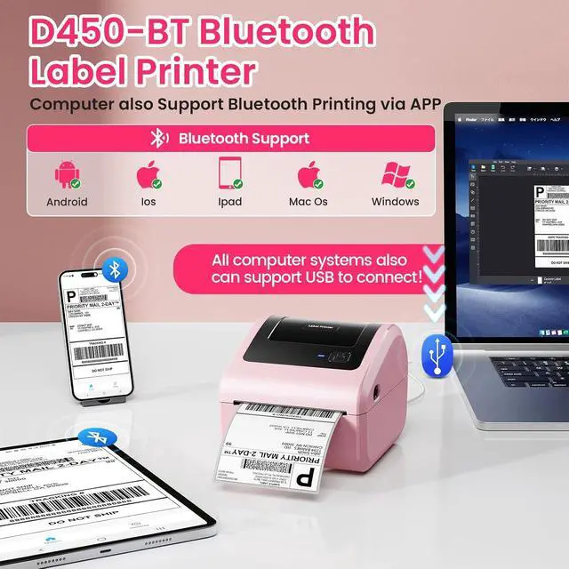 Alt view image 2 of 7 - D450 Bluetooth Thermal Label Printer for Small Business, Shipping Packages&100Pcs Transparent Thermal Labels,Waterproof Thermal Stickers for Small Business DIY Coffee Bean&Bread Ingredients Label