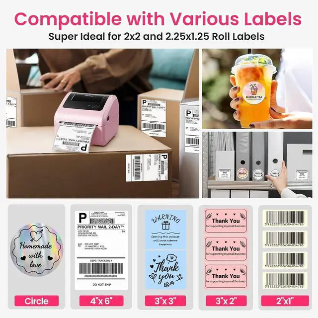 Alt view image 5 of 7 - D450 Bluetooth Thermal Label Printer for Small Business, Shipping Packages&100Pcs Transparent Thermal Labels,Waterproof Thermal Stickers for Small Business DIY Coffee Bean&Bread Ingredients Label