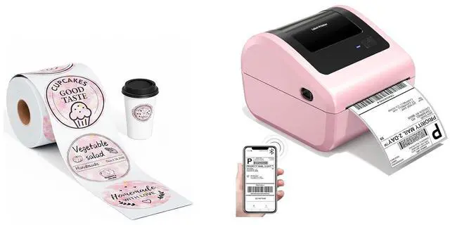 Main image of Bluetooth Thermal Label Printer 4x6 - D450BT Shipping Label Printer for Small Business & 500PCS 2'' Circle Thermal Labels, Waterproof Thermal Printer Labels for Business, DIY Logo, Name Tag, Addressin