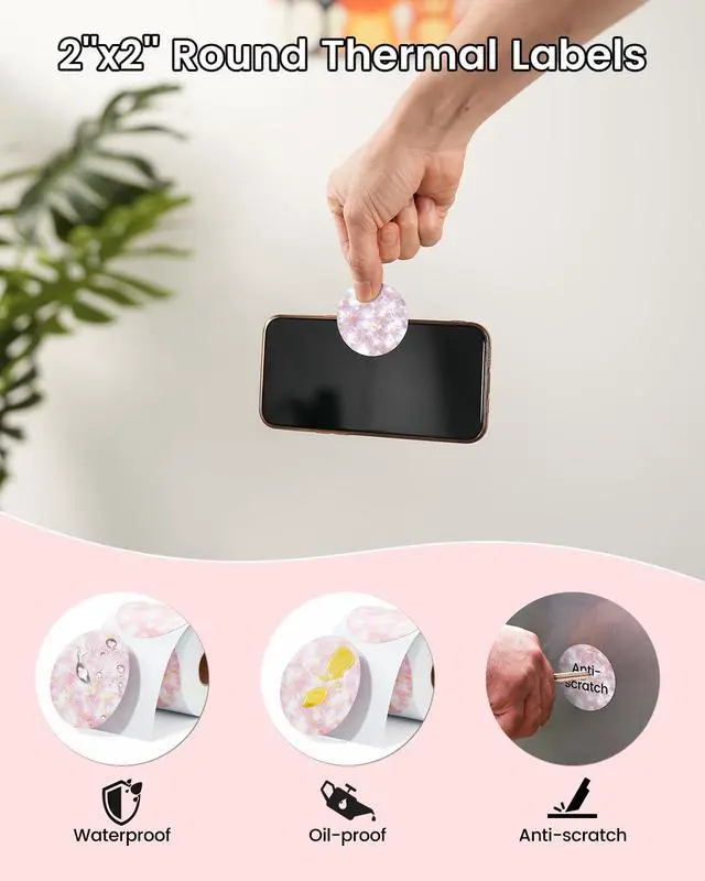 Alt view image 6 of 7 - Bluetooth Thermal Label Printer 4x6 - D450BT Shipping Label Printer for Small Business & 500PCS 2'' Circle Thermal Labels, Waterproof Thermal Printer Labels for Business, DIY Logo, Name Tag, Addressin