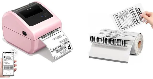 Main image of D450 Bluetooth Thermal Label Printer for Small Business, Shipping Packages&100Pcs Transparent Thermal Labels,Waterproof Thermal Stickers for Small Business DIY Coffee Bean&Bread Ingredients Label