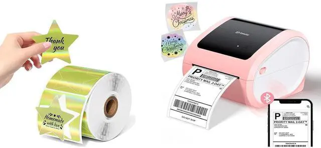 Main image of Shipping Label Printer 4x6 with 500 Sheets 3 Inch Golden Star Holographic Thermal Labels, Thermal Label Printer for Small Business, Shipping Packages, Home, Office