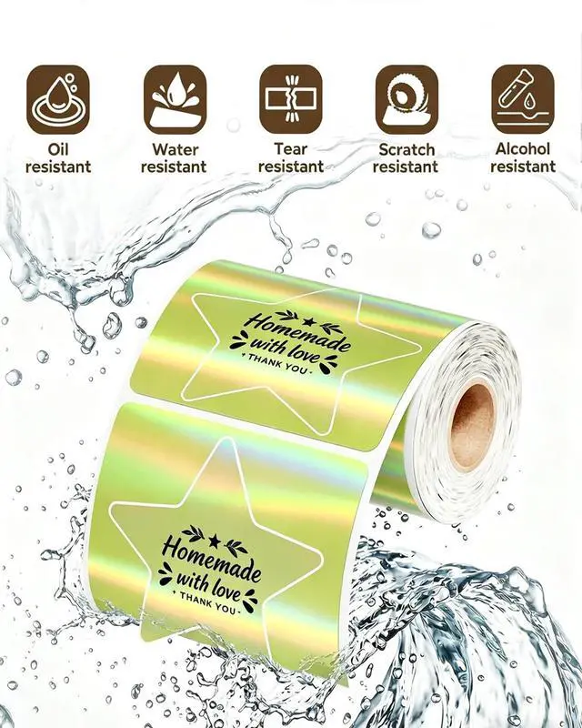 Alt view image 7 of 7 - Bluetooth Shipping Label Printer 4x6 with 500 Sheets 3 Inch Golden Star Holographic Thermal Labels, Thermal Label Printer for Small Business, Thermal Printers with Built-in Label Holder