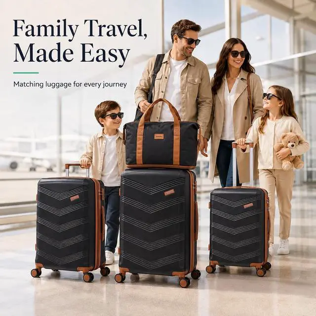 Alt view image 2 of 7 - CONCEPTEN Expandable Hardshell Luggage Set 5 Piece, 22x14x9 Airline Approved Carry On, 20/24/28" Suitcase Set with TSA Lock, Spinner Wheels, ABS+PC (Black)