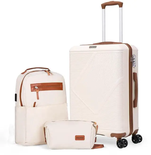 Main image of CONCEPTEN Luggage Sets 3 Piece, 20 Inch Carry On Suitcases With Spinner Wheels, Lightweight Travel Luggage With TSA Lock, ABS Hardshell Suitcase (White)