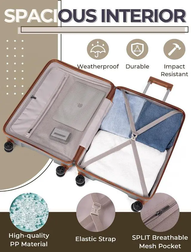 Alt view image 6 of 7 - CONCEPTEN Lightweight Suitcases Sets,PP Luggage Sets with TSA Lock, 5 piece
