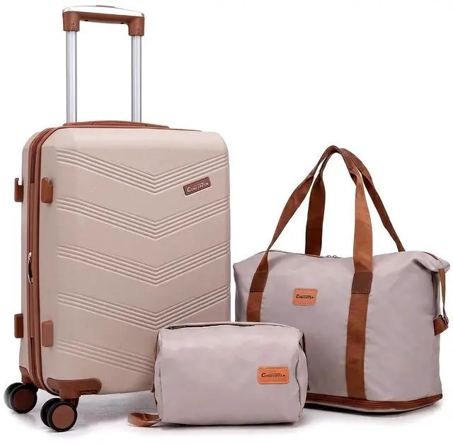 Main image of CONCEPTEN Expandable Luggage Sets 3 Piece, Hard Case Suitcase Set with Spinner Wheels,22x14x9 Airline Approved Carry on,Lightweight Durable Suitcase with TSA Lock (Beige)