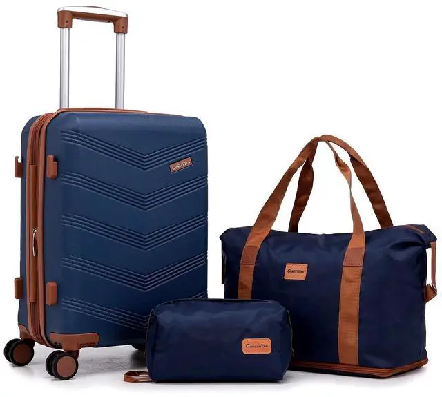 Main image of CONCEPTEN Expandable Luggage Sets 3 Piece, Hard Case Suitcase Set with Spinner Wheels,22x14x9 Airline Approved Carry on,Lightweight Durable Suitcase with TSA Lock (Dark Blue)
