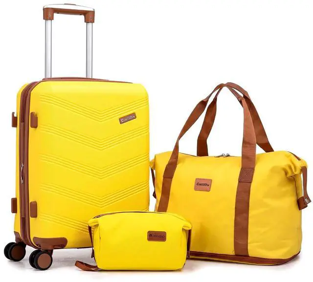Main image of CONCEPTEN Expandable Luggage Sets 3 Piece, Hard Case Suitcase Set with Spinner Wheels,22x14x9 Airline Approved Carry on,Lightweight Durable Suitcase with TSA Lock (Yellow)