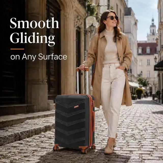 Alt view image 2 of 7 - CONCEPTEN Expandable Luggage Sets 3 Piece, Hard Case Suitcase Set with Spinner Wheels,22x14x9 Airline Approved Carry on,Lightweight Durable Suitcase with TSA Lock (Champagne Gold)