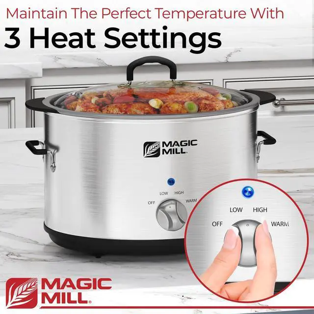 Alt view image 3 of 7 - Magic Mill Slow Cooker 10 Quart | Extra Large Non-Stick Metal Searing Pot & Transparent Tempered Glass Lid Multipurpose Lightweight Slow Cookers, Pot is Safe to Put the On the Flame, Dishwasher Safe