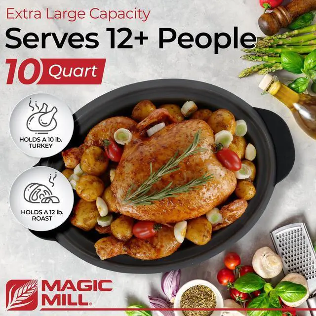 Alt view image 4 of 7 - Magic Mill Slow Cooker 10 Quart | Extra Large Non-Stick Metal Searing Pot & Transparent Tempered Glass Lid Multipurpose Lightweight Slow Cookers, Pot is Safe to Put the On the Flame, Dishwasher Safe
