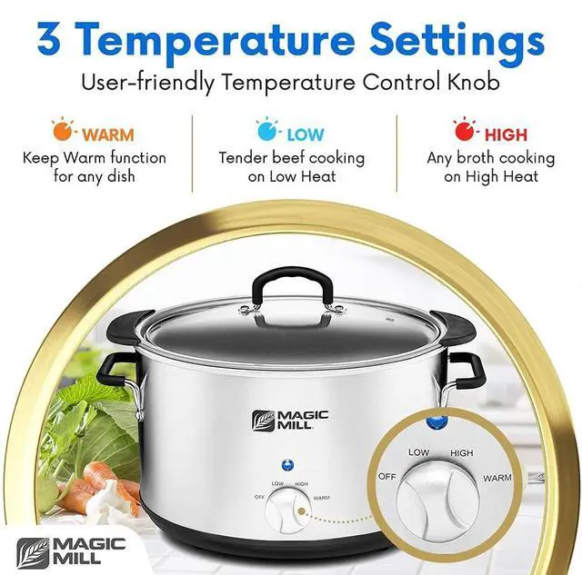 Alt view image 3 of 7 - Magic Mill Extra Large 10 Quart Slow Cooker With Metal Searing Pot & Transparent Tempered Glass Lid